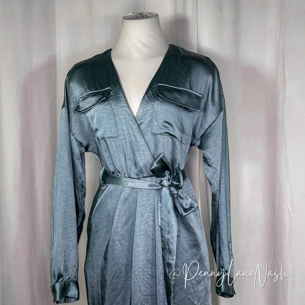 Garota Satin Faux Wrap Midi Dress Blue - Picture 2 of 14